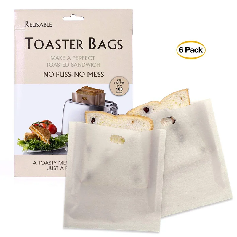 

Non Stick Heat Resistant Reusable Toaster Bags for grilled cheese sandwiches, Black, beige, brown