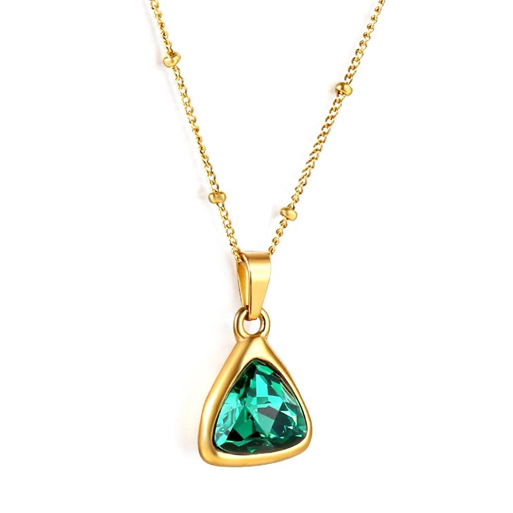 

pendant wedding jewelry gift 18k gold plated jewelry triangle stone jewelry set necklace for women