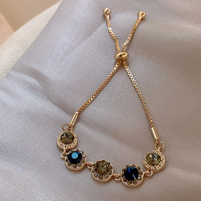 

Luxury Rhinestone Crystal Bracelet Handmade Jewelry Zircon Charms Pull Bracelet For Women, As picture