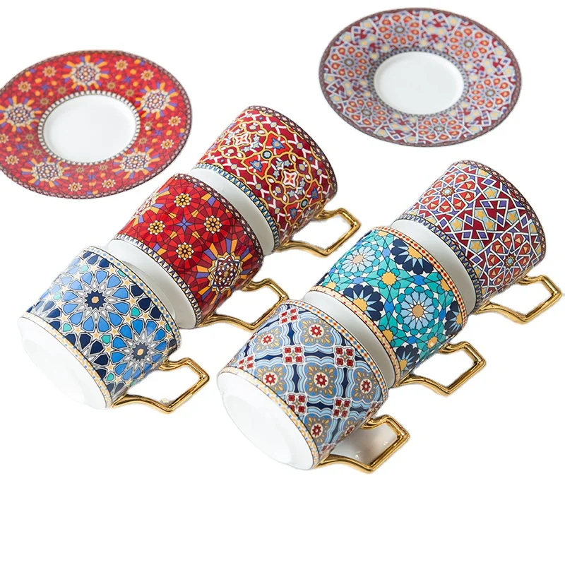 

European Light Luxury Coffee Cup and Saucer Set Moroccan Style Cup Ins Afternoon Tea Sets