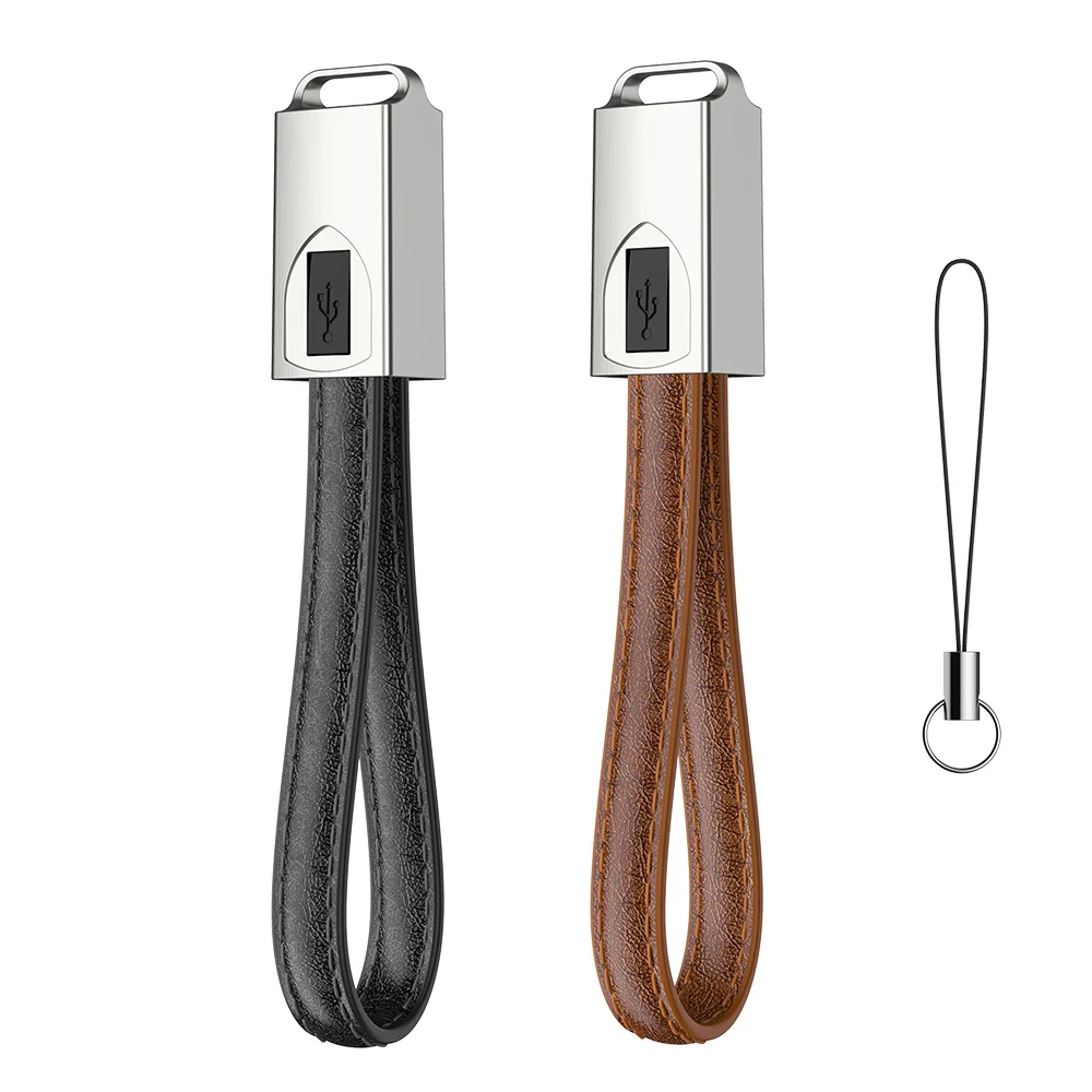 

Free Shipping Portable Data Cables FLOVEME Charging USB Cable Leather Key Chain, Black/brown/red