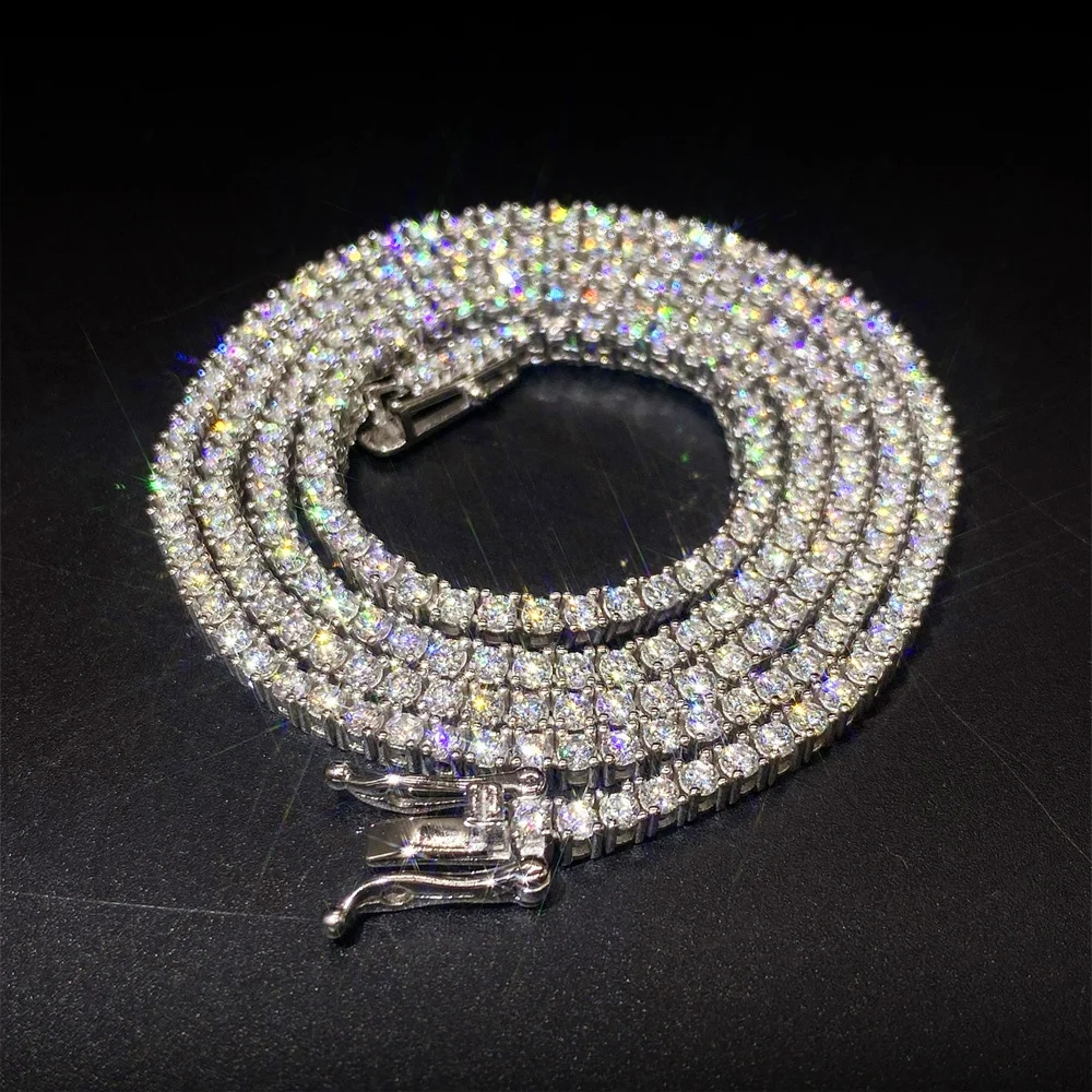 

Iced Out Bling 925 Sterling Silver Moissanite Hip Hop Jewelry Size  Moissanite Tennis Necklace