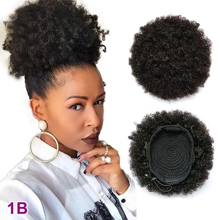 Natural Human Hair Afro Puff Hairpiece Virgin Brazilian Hair Bun Afro ...