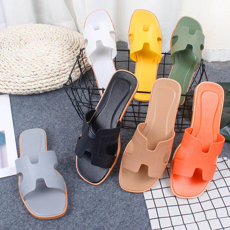 

LX82 Cheap Price Ladies Square Toe Flat Slides Slippers 2022 Women Designer Sandals, As picture or custom