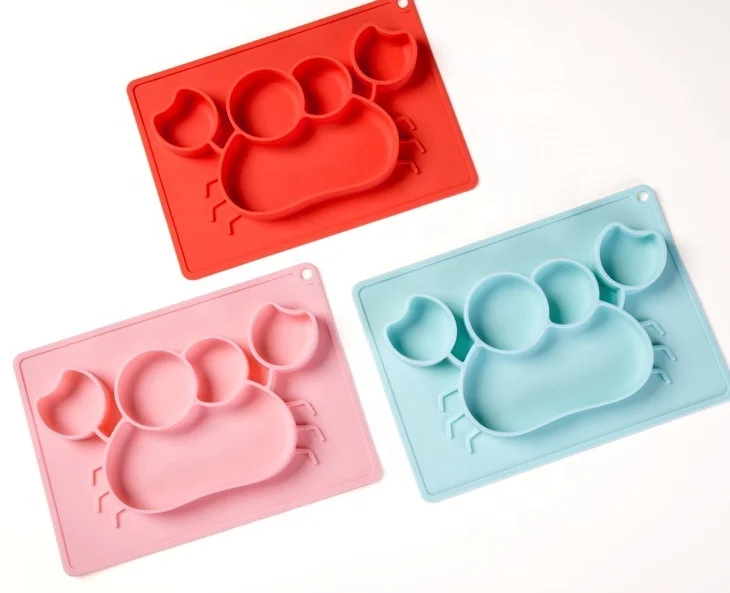 

Non-toxic silicone baby crab suction placemat plate, food grade BPA free silicone baby placemat