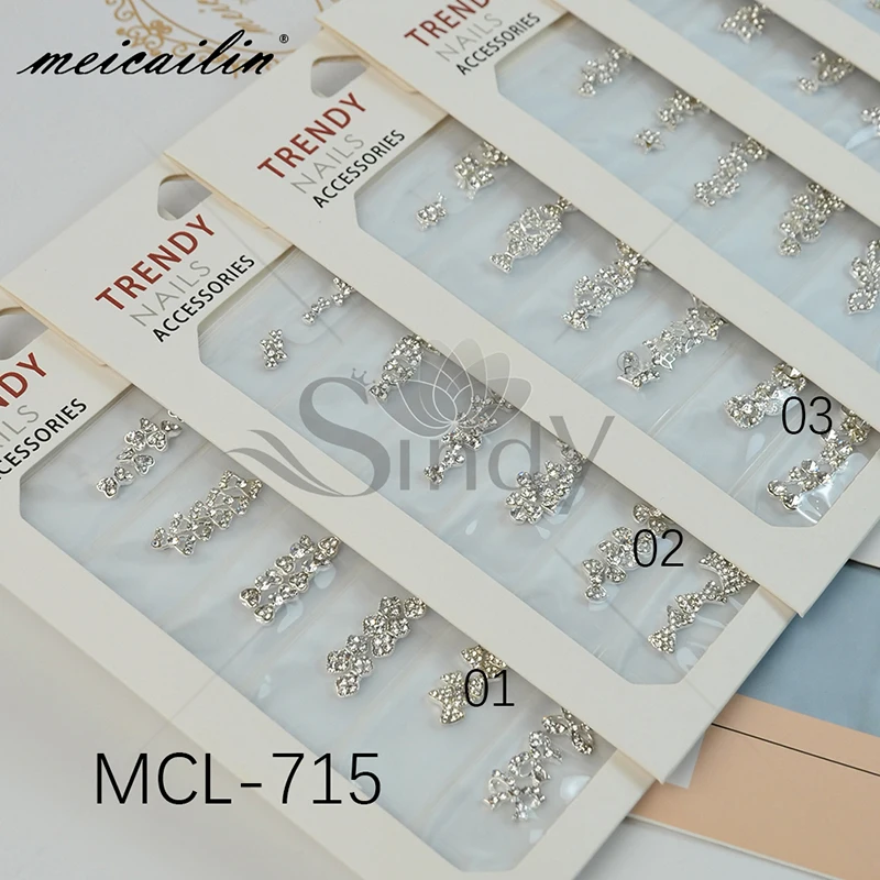 

Mixed Designs 6 Grid/Pack Nail Alloy Shining Butterfly Rhinestone 3D Nail Art Decoration, As picture shown