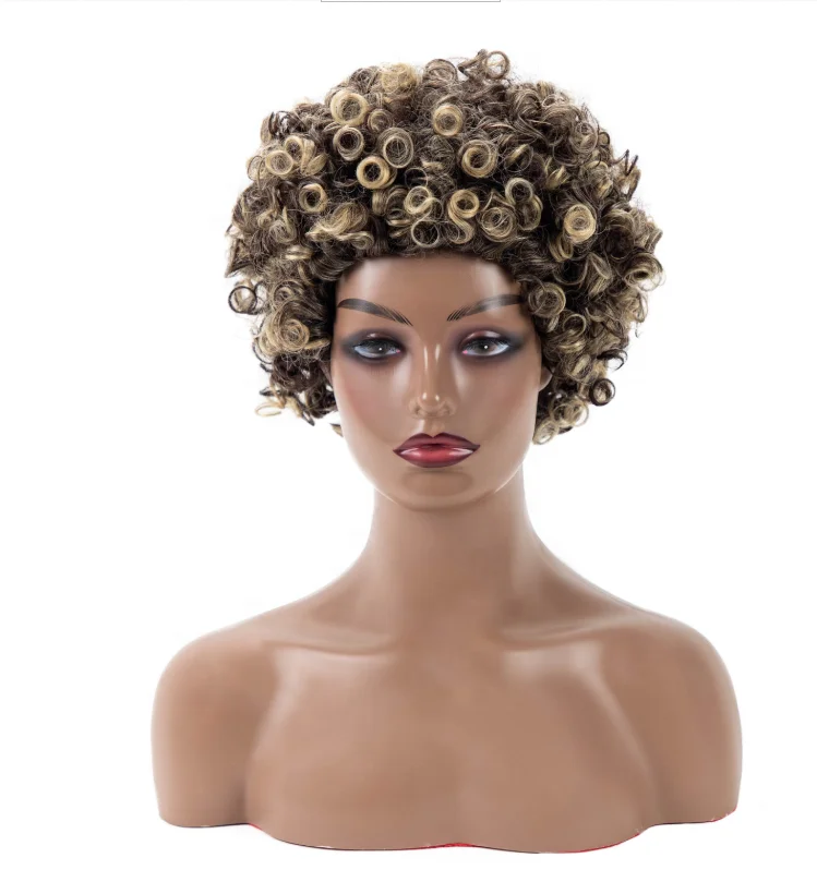 

African lady short curly hair gradient color chemical fiber wig headgear wig