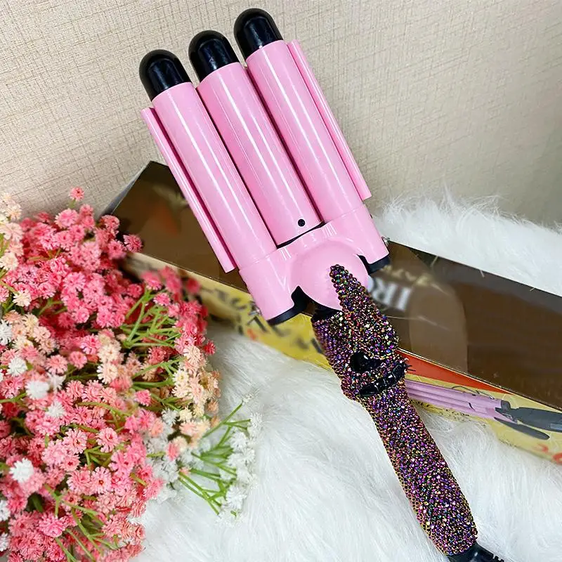 

Professional Salon Wavy Hair Styler Tourmaline Hair Crimping Iron,bling diamond hair curler 3 barrel ceramic curling iron, Customized