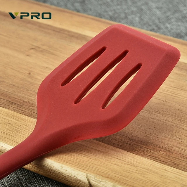 

Silicone Kitchen Utensil Long Handle Shovel Long Slotted Spoon Colander, Red, black