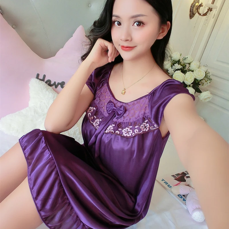 

Women Nightgown Sleepwear Mini Dresses Ladies Silk Night Sexy Dress