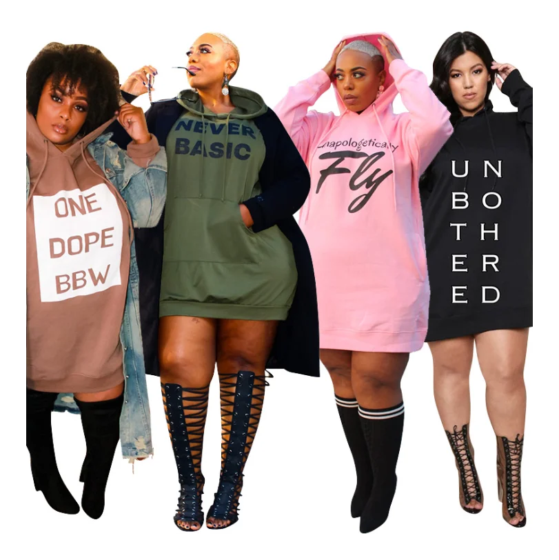 

2021 New Arrivals Letter Printed Oversize Hoodie Sweatshirt Sweater Dress Women Clothing Fall Plus Size Midi Dresses, As shown