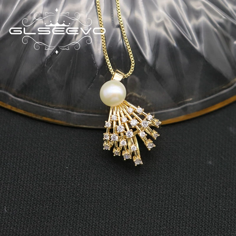 

High Quality Feather Shape Pendant Necklace Chain Copper Plated 18K Gold Pearl Necklace New