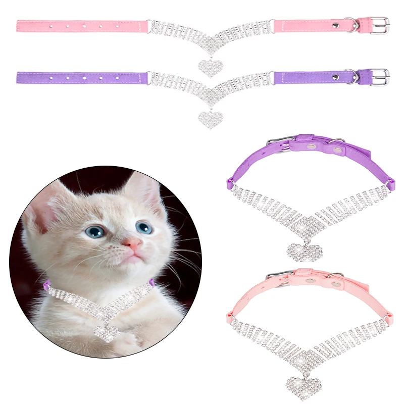 

Meise Hot Sale Fashion Shining Diamond Decoration Heart Pendant Pet Cat Necklace Collar Wholesale 2021