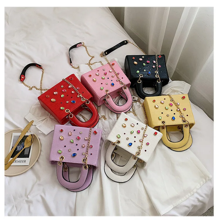 

2021 custom stone pattern elegant lady colorful diamond trendy purses and handbags bags women, Customizable