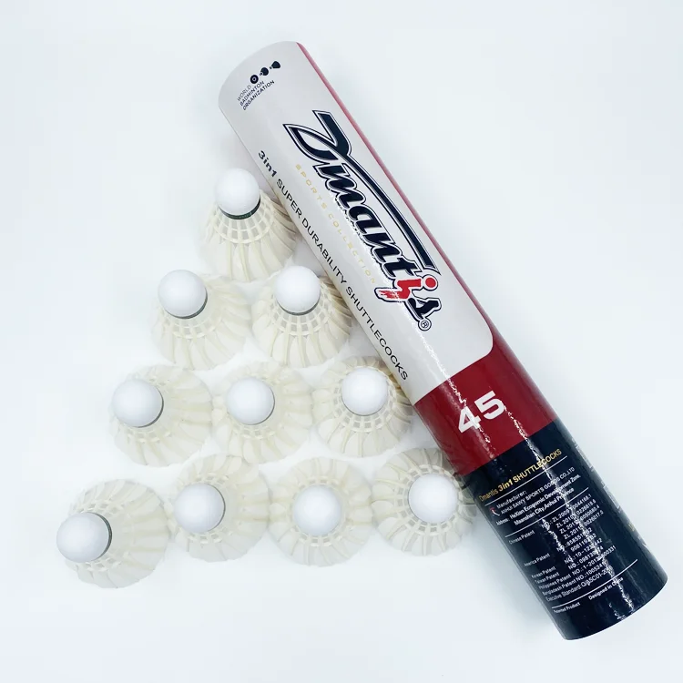 

Hot Sale 3in1 Badminton Shuttlecock Dmantis D45 Shuttlecock Popular Badminton Products, Natural white