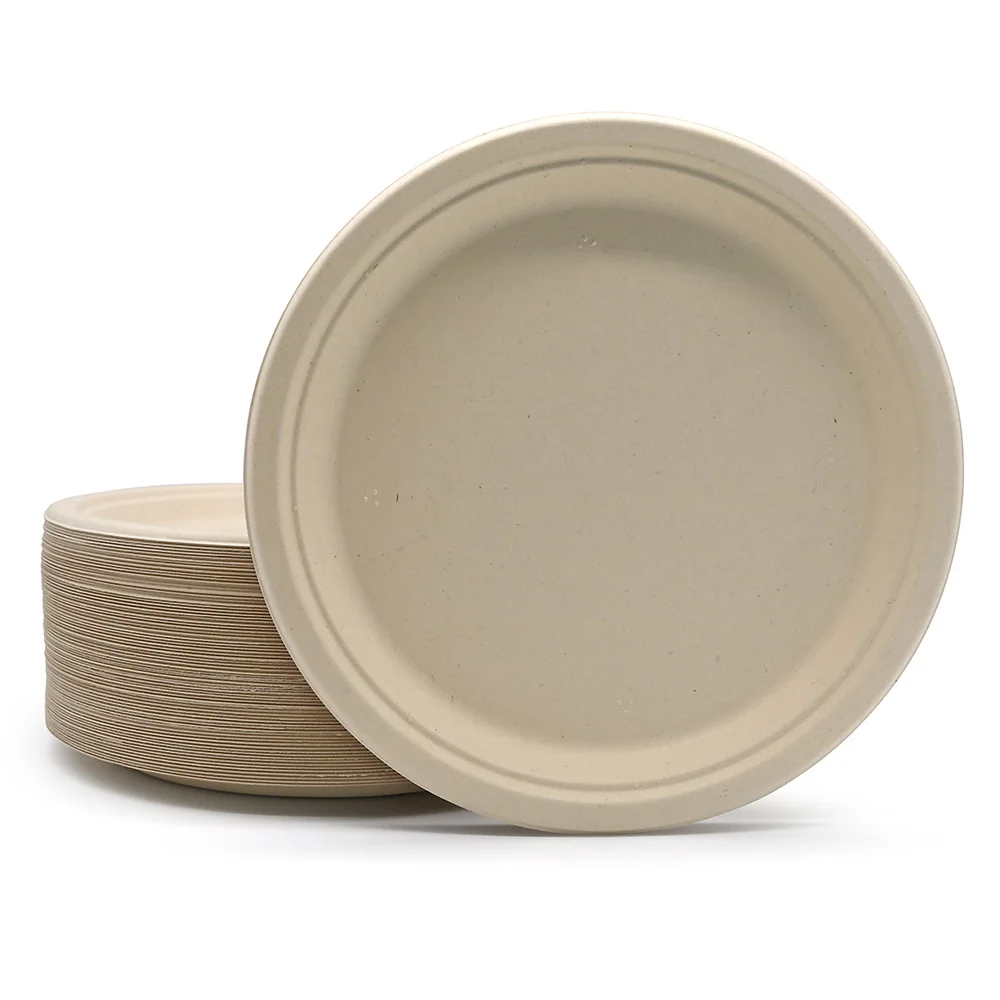 

10 Inches Eco Friendly Plates Disposable for Parties Sugarcane Bagasse Biodegradable Greaseproof Microwave & Freezer Safe