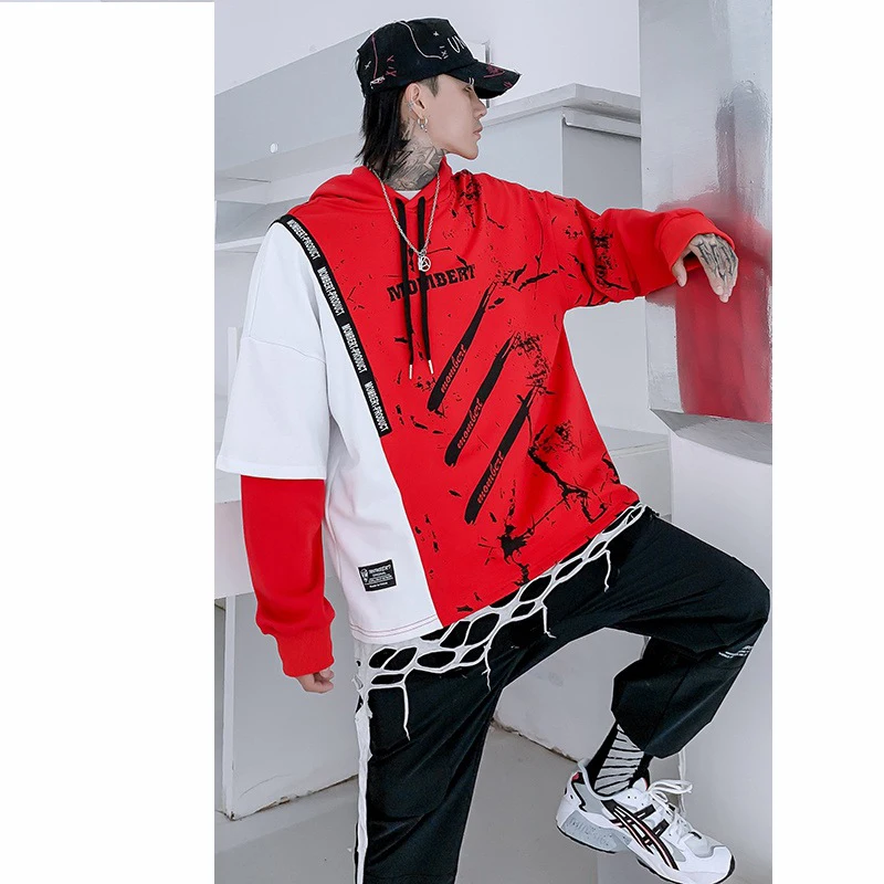 

high quality Customized Leisure Loose printing sweatshirt Hip-hop Men Hoodie Style, Red/black