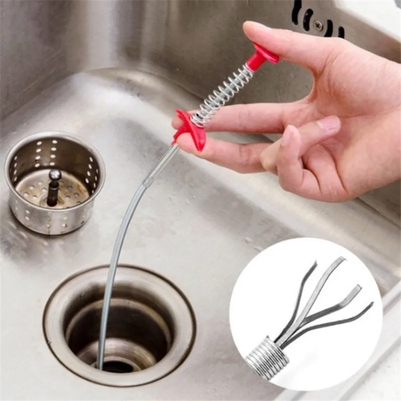 

60cm Sewer Anti-Clogging Foreign Object Grabber Extra Long Telescopic Grabber Flexible Pick Up Spring Narrow Curve Sink H636, Silver/black