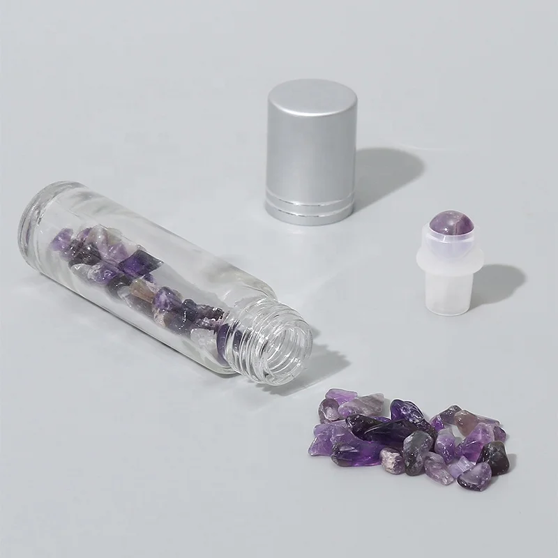 

stock essential oils perfume empty 10ml natural portable gemstone crystal glass roller bottle