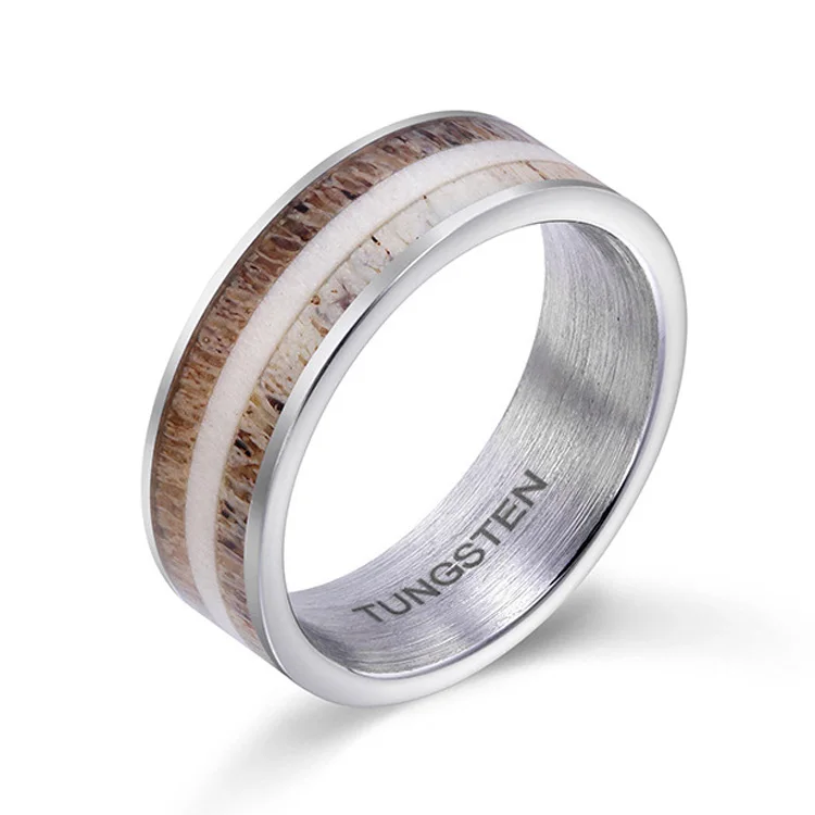 

New Model Cheap Mens Wedding Tungsten Carbide Deer Antler Ring, Silver