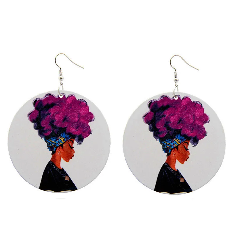 

2020 fashion colorful afro girl wood african women earrings, As picture