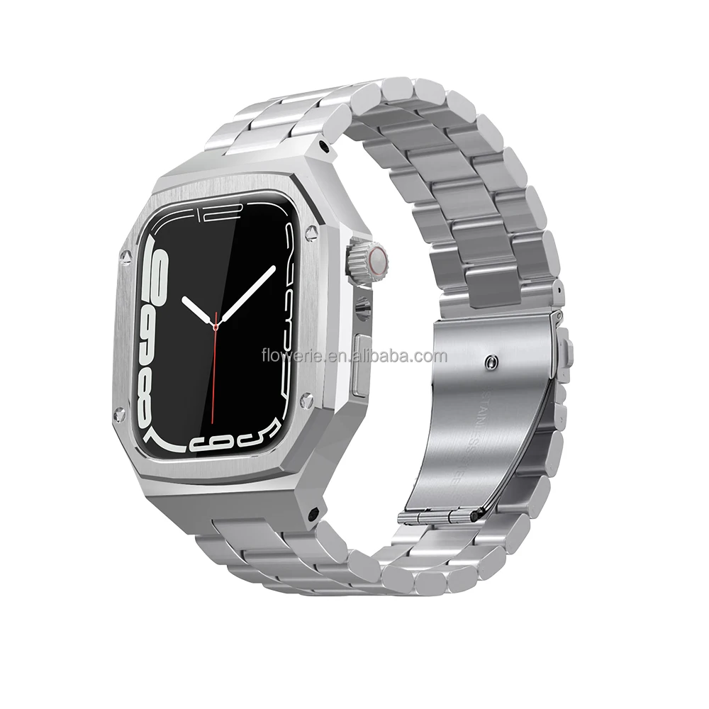 

Trendybay Luxury Stainless Steel Case + Band For Apple Watch Series 6 5 4 3 Metal Watch Strap For iWatch 41mm 40mm 45mm 44mm