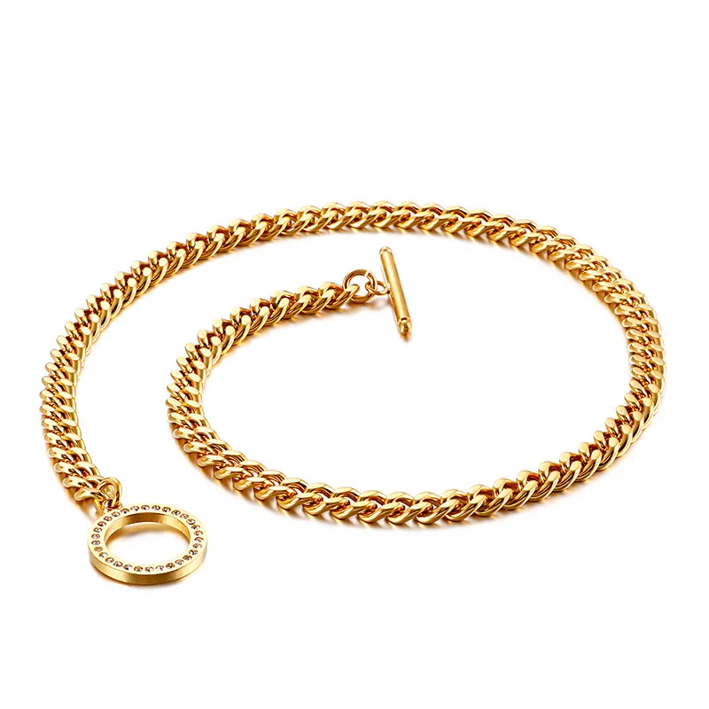 

2021 Inlay crystal of 316L Cuba chain stainless steel necklaces for women jewelry