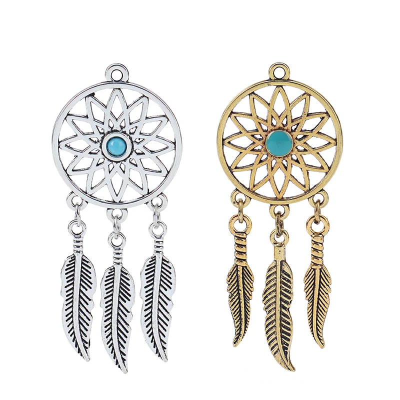 

Antique Silver/Gold Feather Dream Catcher Charms Pendants for Necklace Jewelry Making Accessories, Antique gold/silver