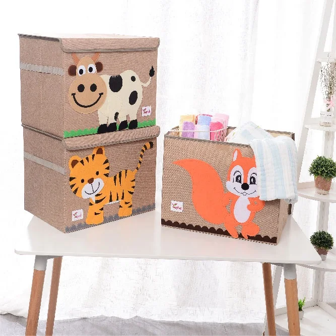 Animal Embroidery Design Kid Toy Storage Box Portable Organization and Storage Bins Sewing Fabric Cute Plastic Box Multifunction