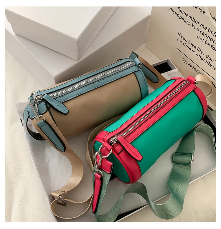 

New ladies color matching bucket shoulder bag out crossbody bag women Solid PU leather handbag, Multicolor