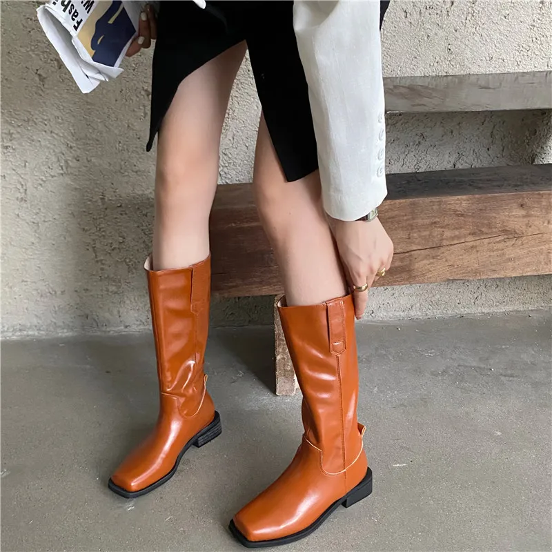 

2020 lady rubber mid square heel ankle boots shoes for women knee-high long boots