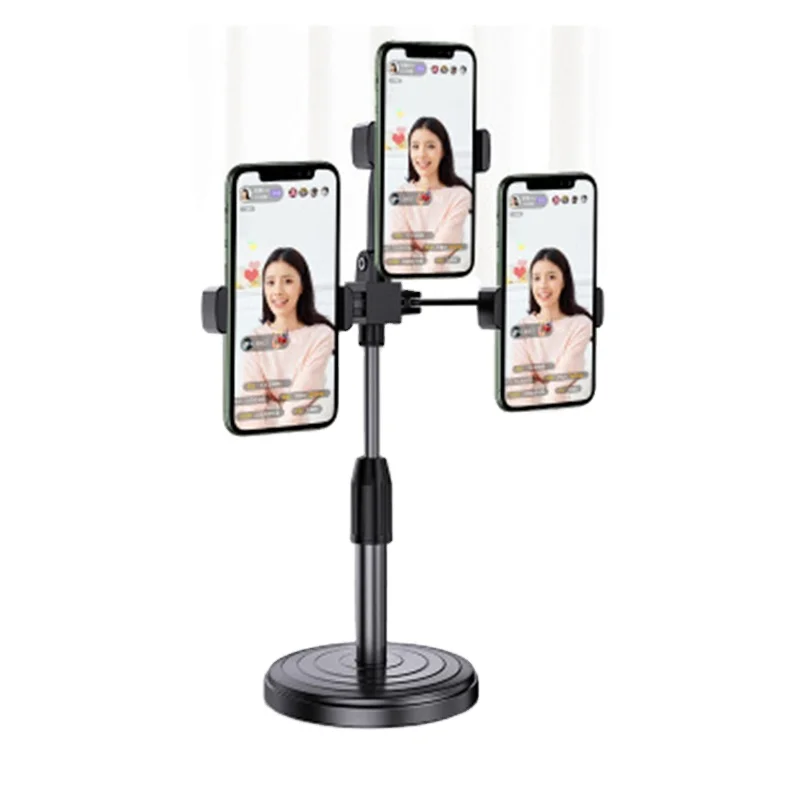 

High Quality 360 Degree Rotatable Adjustable Live Broadcast Smartphone Mobile Phone Holder Support 3 phones, Black