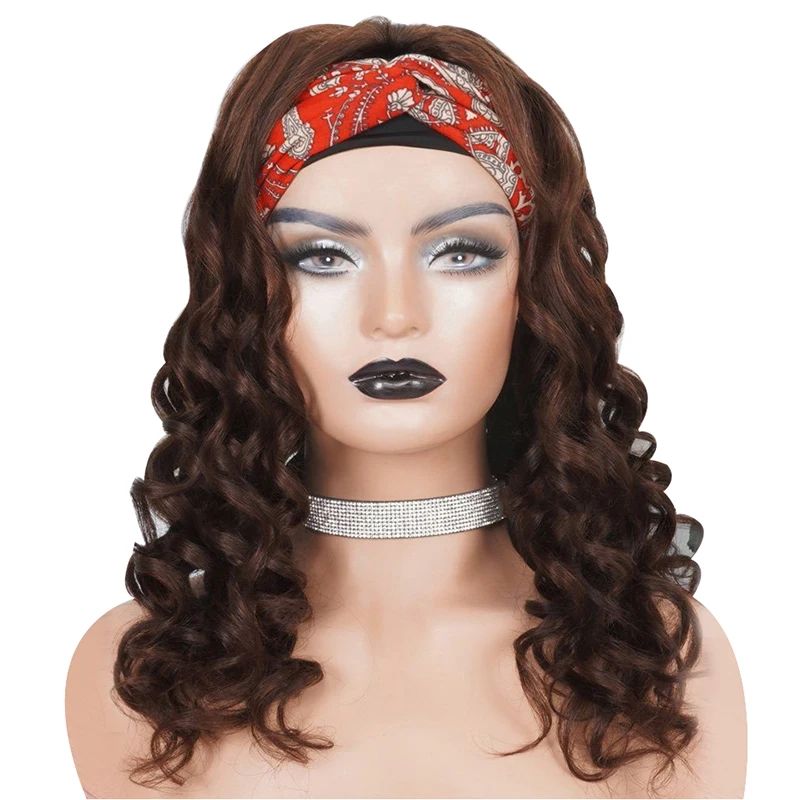 

Brazilian Loose Wave Headband Malaysian Wigs Glueless Full Machine Made Colored Human 10a Headband Wigs for Black Women Curly, Natural colors