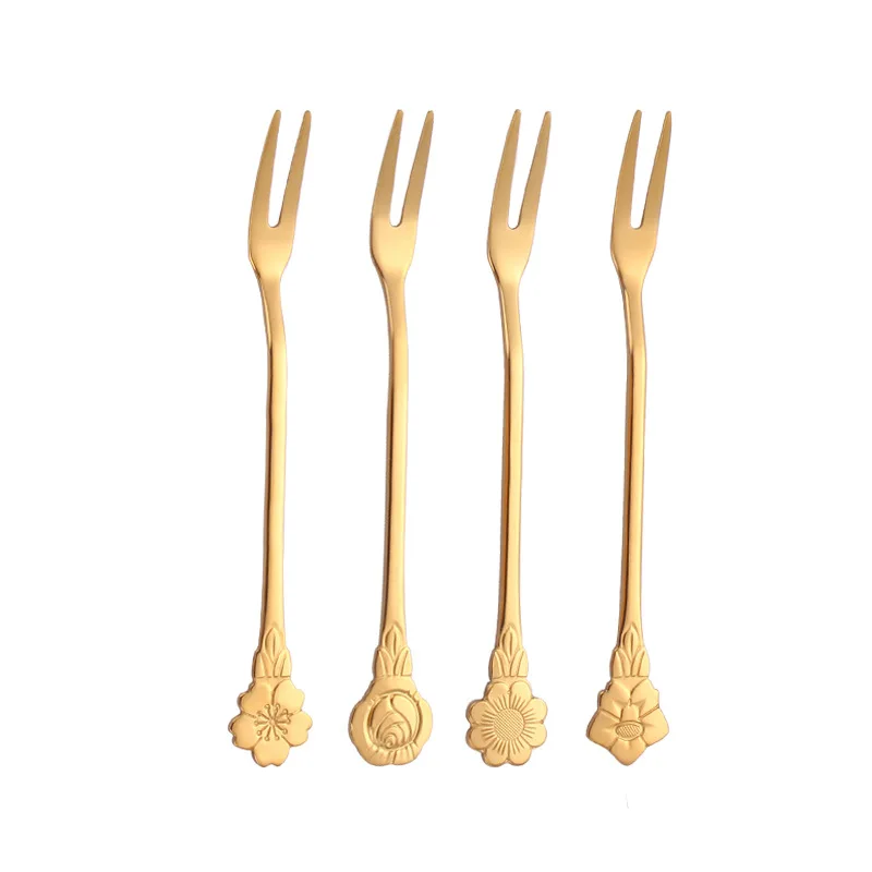 

camping cutlery set gold tea spoon fruit fork dessert fork cutlery set, Silver and gold