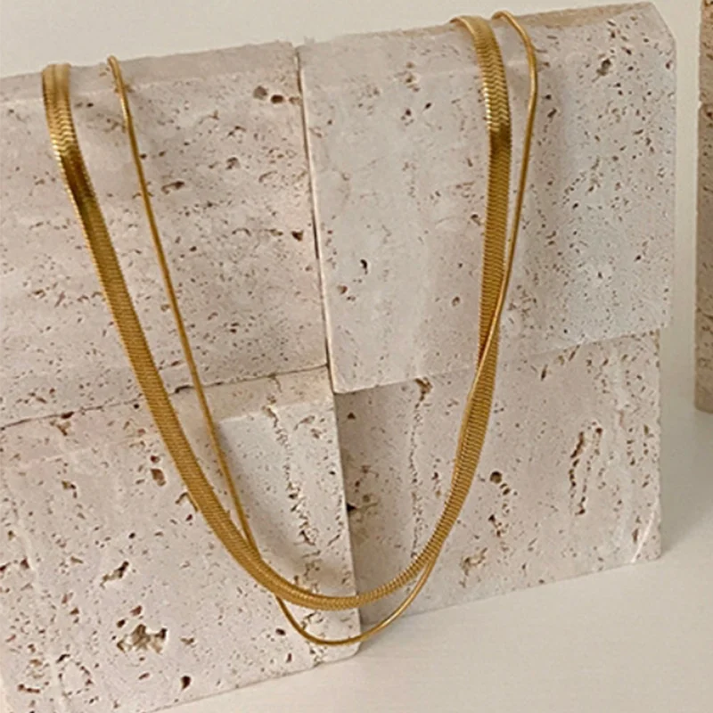 

ROXI Wholesale Women Jewelry 18K Gold Plated Round Flat Rectangle Snake Chain Stainless Steel Necklace