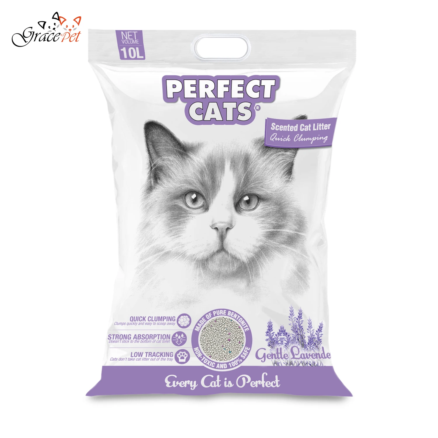 

Bentonite pet litter supplier Perfect Cats Quick clumping cat sand for cat toilet, White