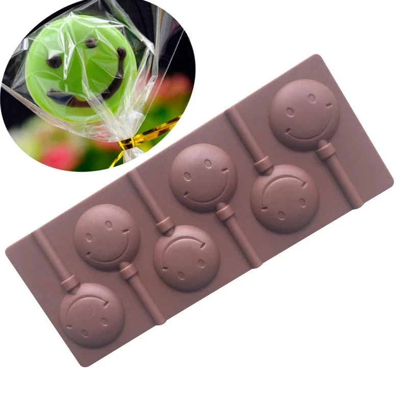 

034 6 even haha smile silicone environmental protection lollipop mold hard candy cake tool kitchen supplies baking mold, Chocolate