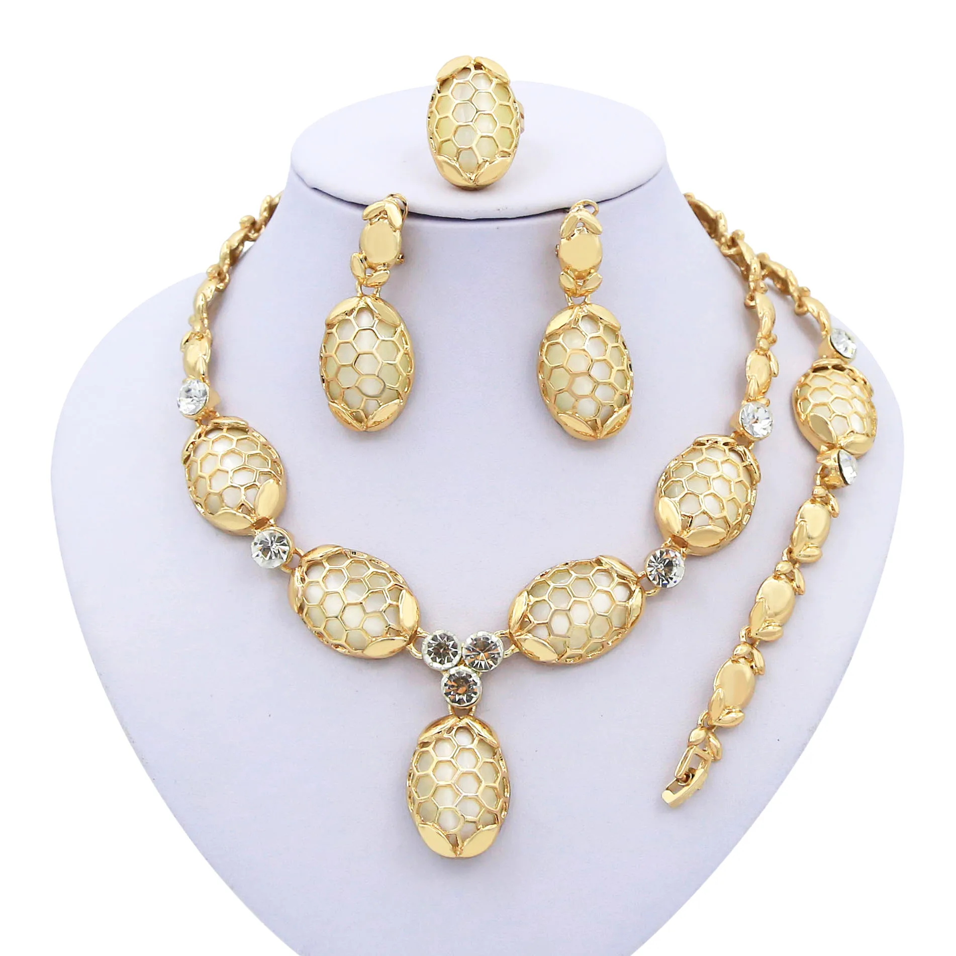 

Hot Selling Gold Plated Jewelry Set Bright Yellow Candy Gemstone Necklace Set Nigeria Ladies Daily Party Zircon Jewelry Sets