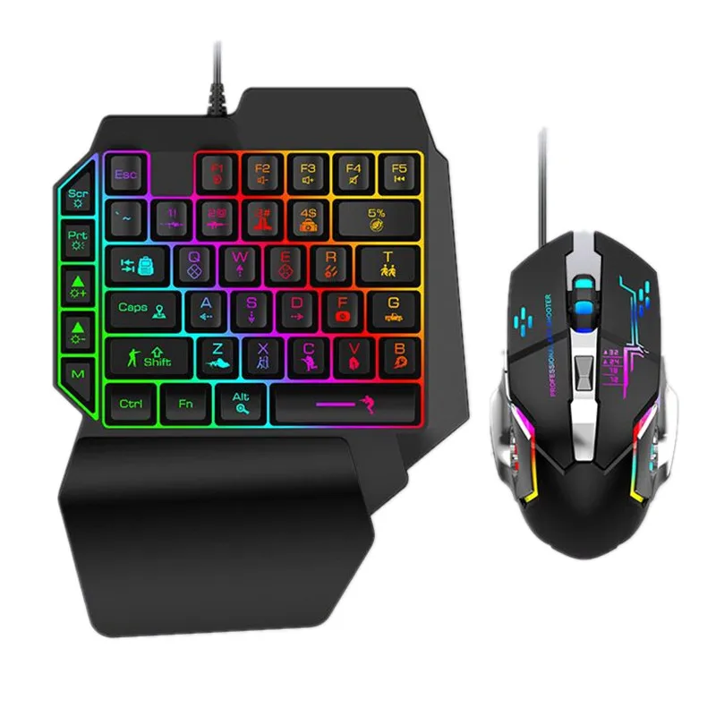 

Small Rgb One Handed Keyboard Teclado Y Mouse Gamer Wired Key Mouse Set Keyboard And Mouse For Phone, Black