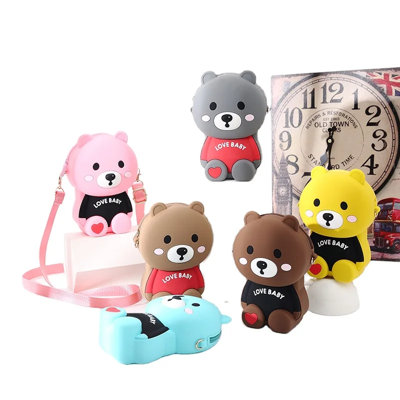 

Wholesale Silicone Coin Purse Mini Crossbody Shoulder Cartoon Bear Bag For Girls