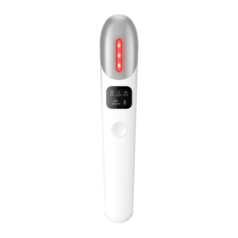 

2021 New Tech Eye massager with 42 degree heated warm care vibration massage Red light eye care ems Sonic eye massage pen, White pink