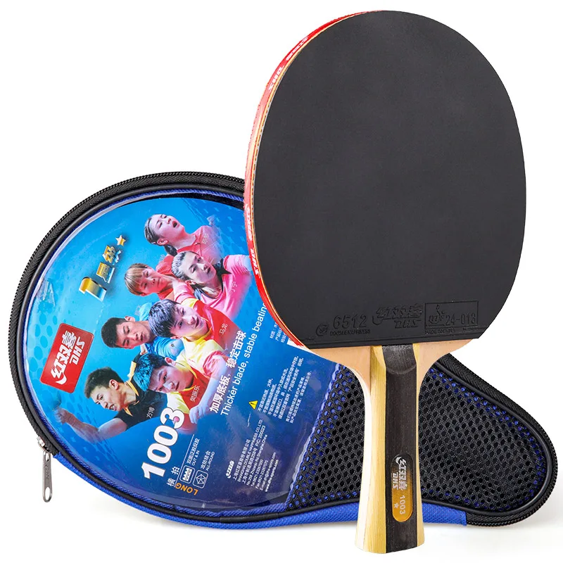 

Double Happiness Table Tennis Racket One Star Student Children PingPong Racket, Red+black