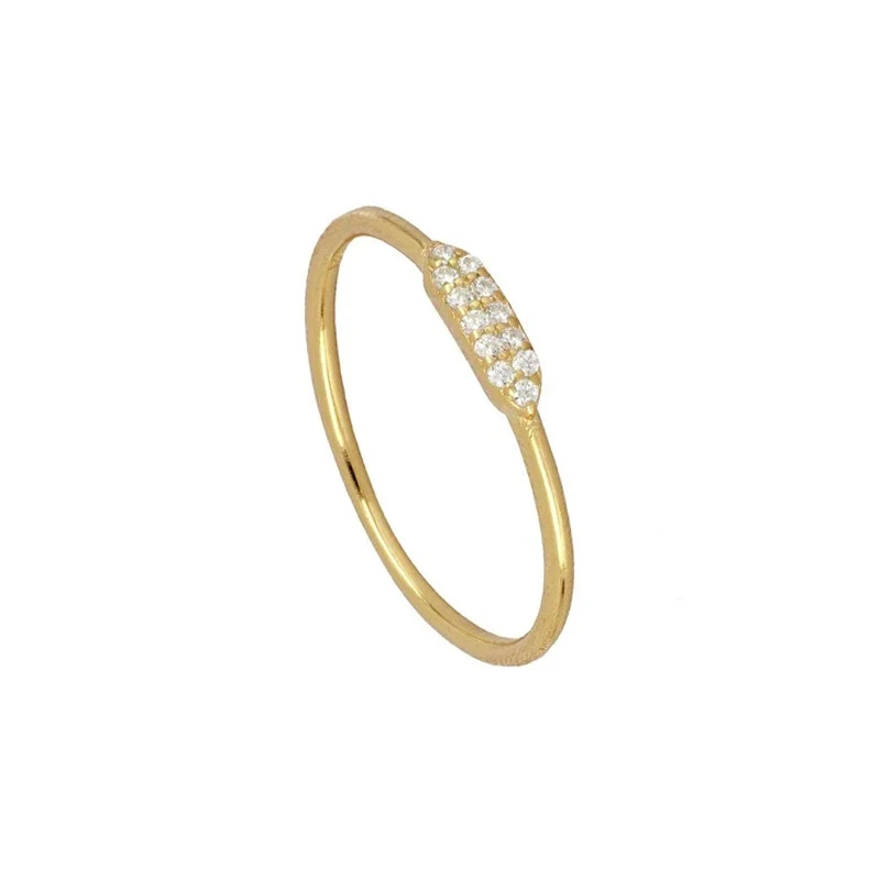 

Hot sale minimalism style gold plated S925 sterling silver double row paved diamond women closed ring, Gold/white