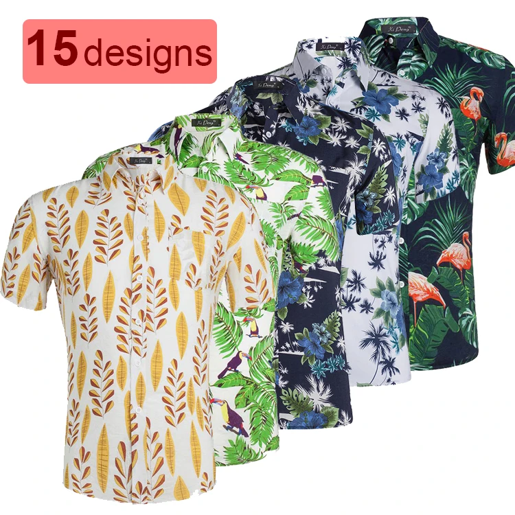 

Custom Resort Hawaiian Design Sublimation Printed Floral Button Up Casual Wear Beach Men's Shirts 100% Cotton Short Sleeved