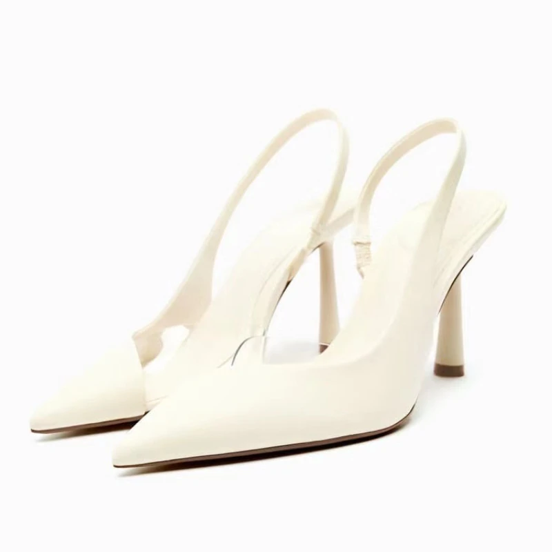

Pointed Toe Slingback Elegant Lady Sandal White Pumps Heels for Women