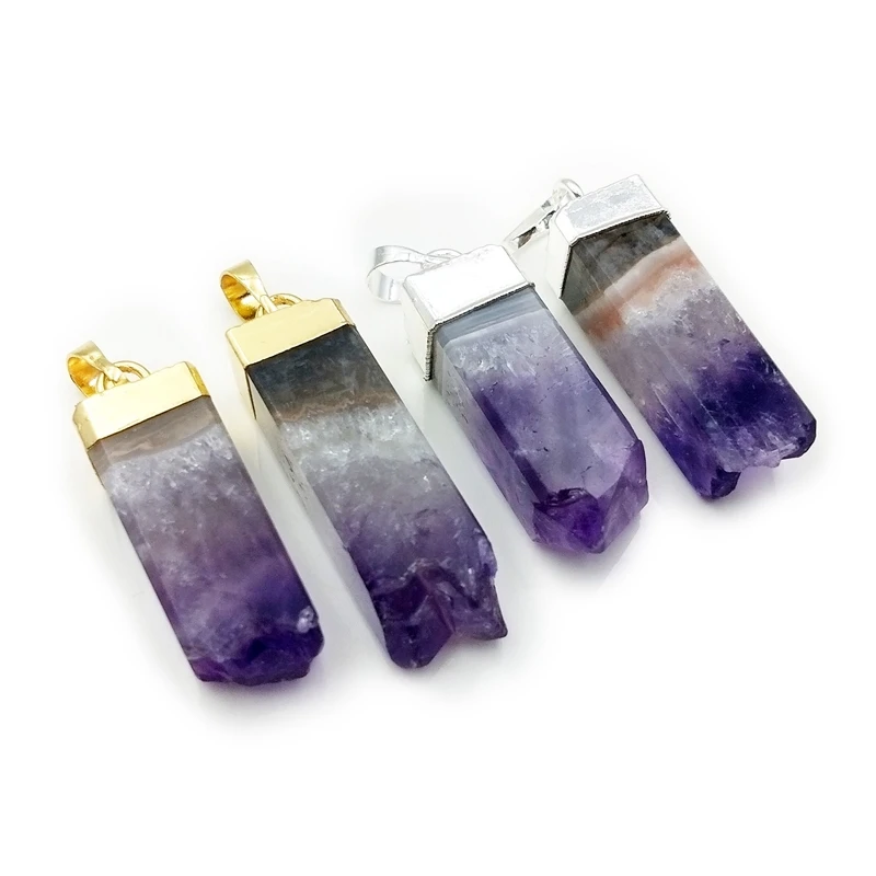 

Hot Sale Rough Druzy Cylinder Gemstone Natural Healing Amethyst Crystals Raw Stone Necklace Jewelry Gold Pendant For Necklace, Multi natural pendant