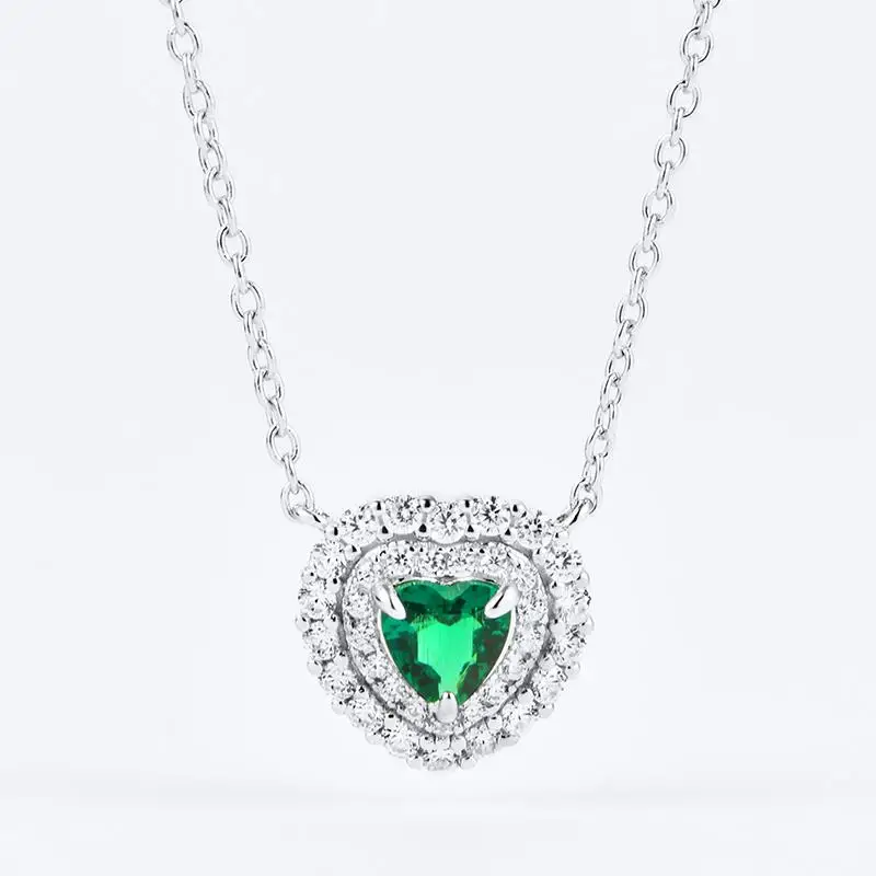 

Forever star fine jewelry 925 sterling silver lab grown emerald heart pendant necklace