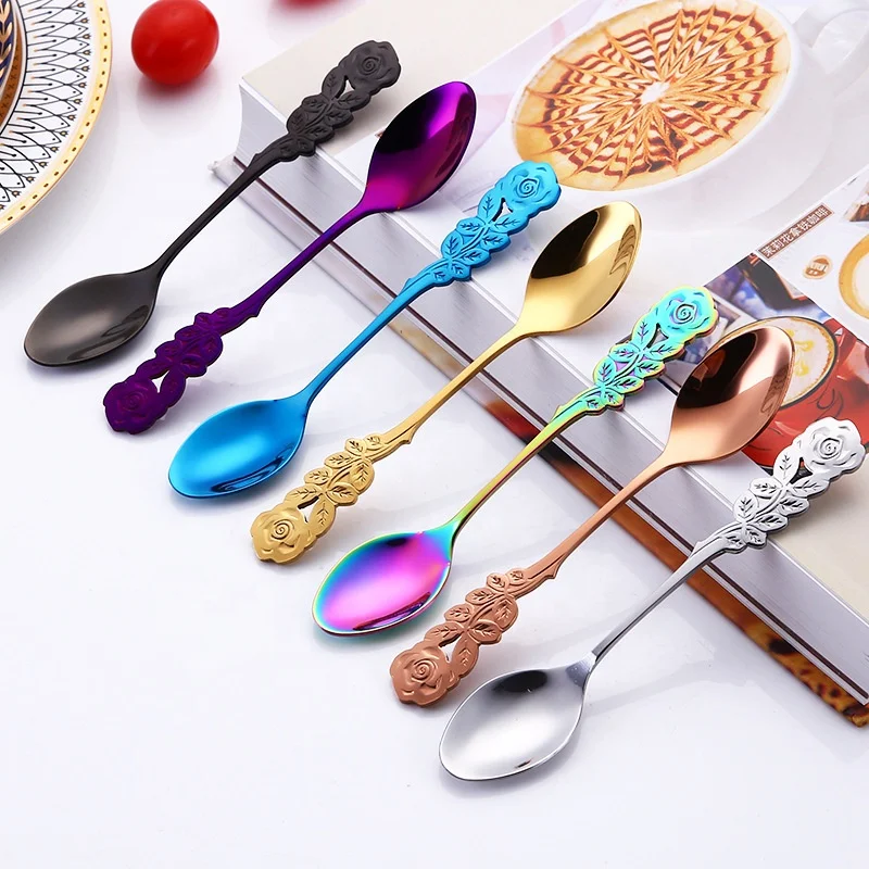 

Rose Stainless Steel Spoon Ice Cream Dessert Spoon Coffee Spoon
