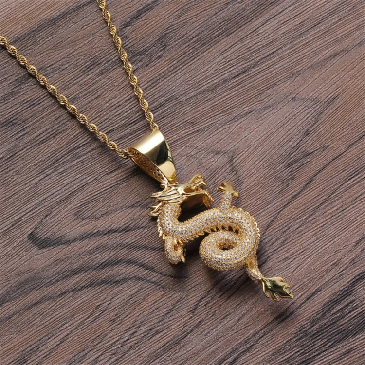 

24 inches hit hop large dragon gold plated dragon pendant dragon necklace