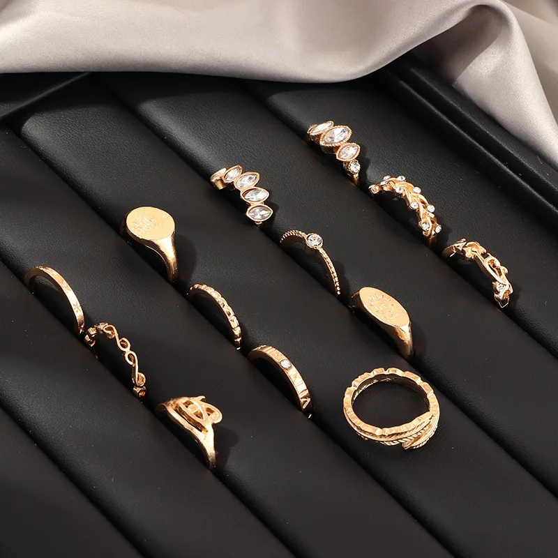 

13 Pcs/set ancient gold women Elegant rings sets for all fingers